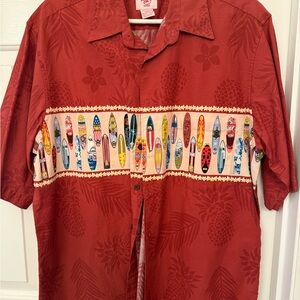 Vintage 2006 Trader Joe’s Men's Casual Surfboard Print Button-Down Shirt